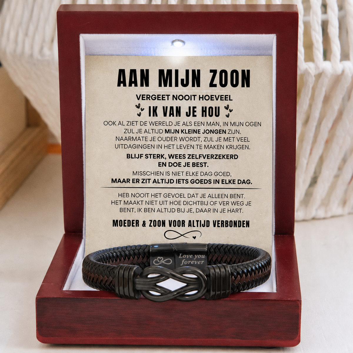 Aan mijn Zoon - Zwart infinity armband