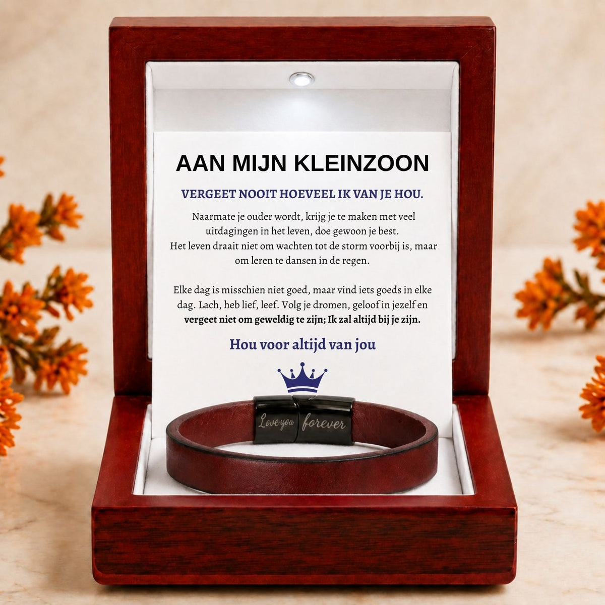 Aan Mijn Kleinzoon - Bruine leren armband
