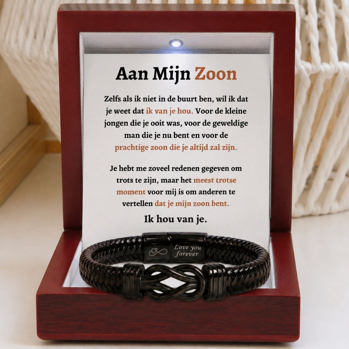 Mijn zoon Zwart Infinity Armband - Het meest trotse moment