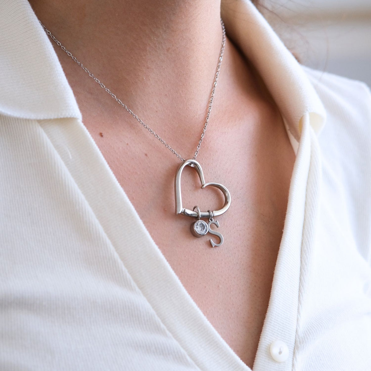 Hartketting met initialen & Echte Roos - Gepersonaliseerde