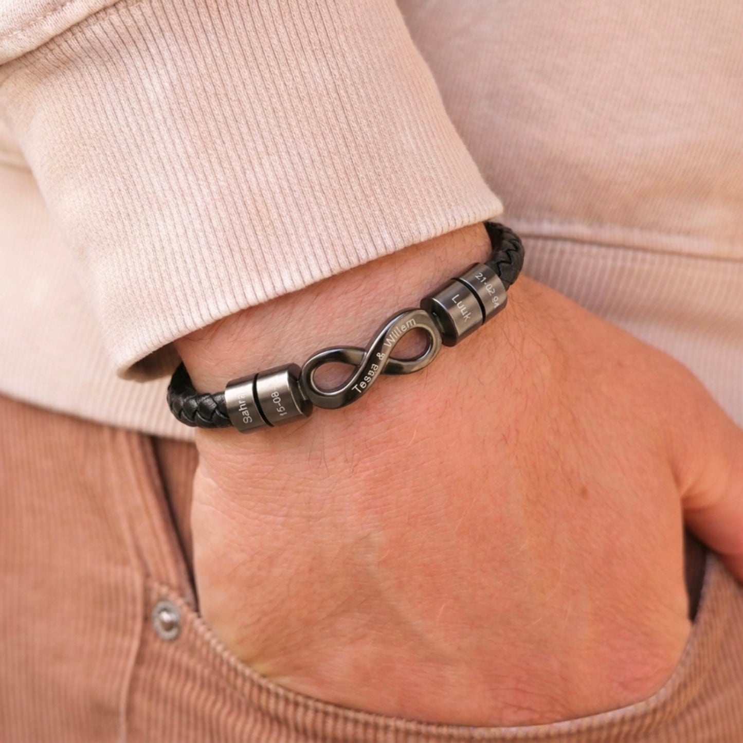 Liefdesverhaal Infinity Armband met Gravure - Voor mijn man, ik hou van jou voor altijd
