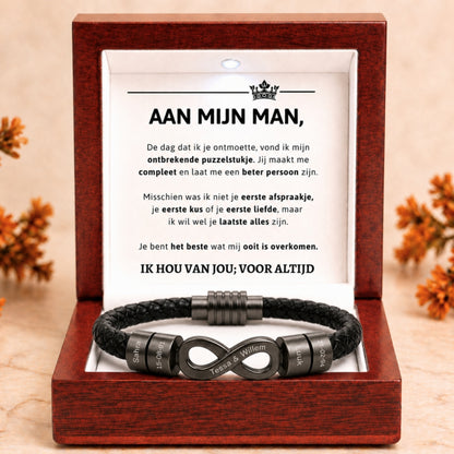 Liefdesverhaal Infinity Armband met Gravure - Voor mijn man, ik hou van jou voor altijd
