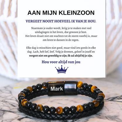 Gepersonaliseerde - Tijgeroog armband NEW