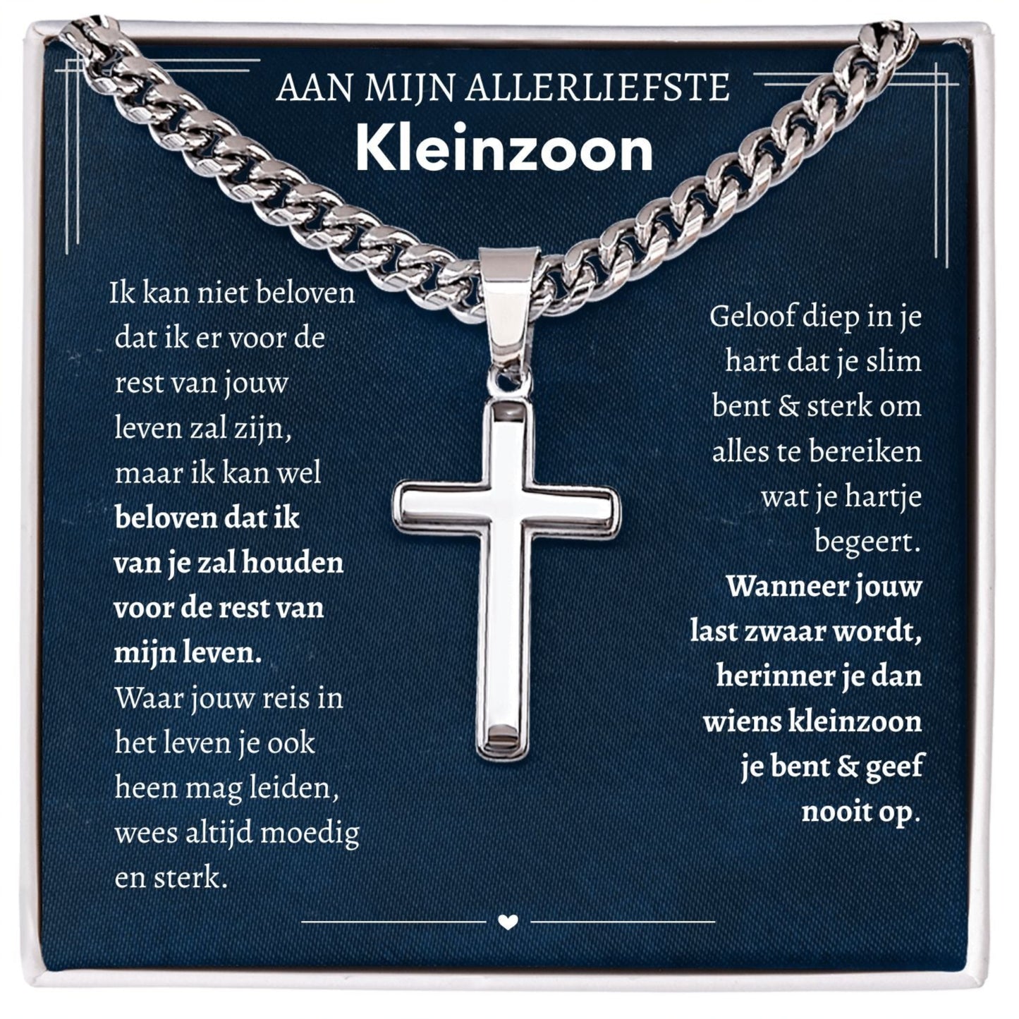 Aan mijn lieve kleinzoon - Zilveren ketting met hanger kruis