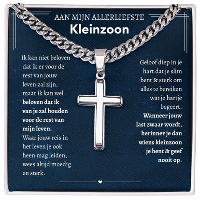 Aan mijn lieve kleinzoon - Zilveren ketting met hanger kruis