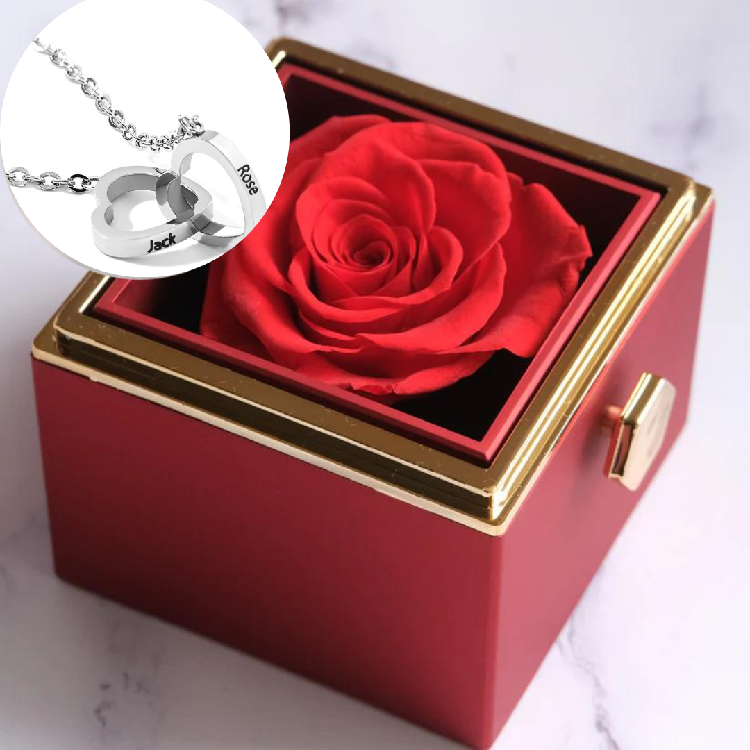 Eeuwige Roos Box - Gepersonaliseerde ketting & Echte Roos