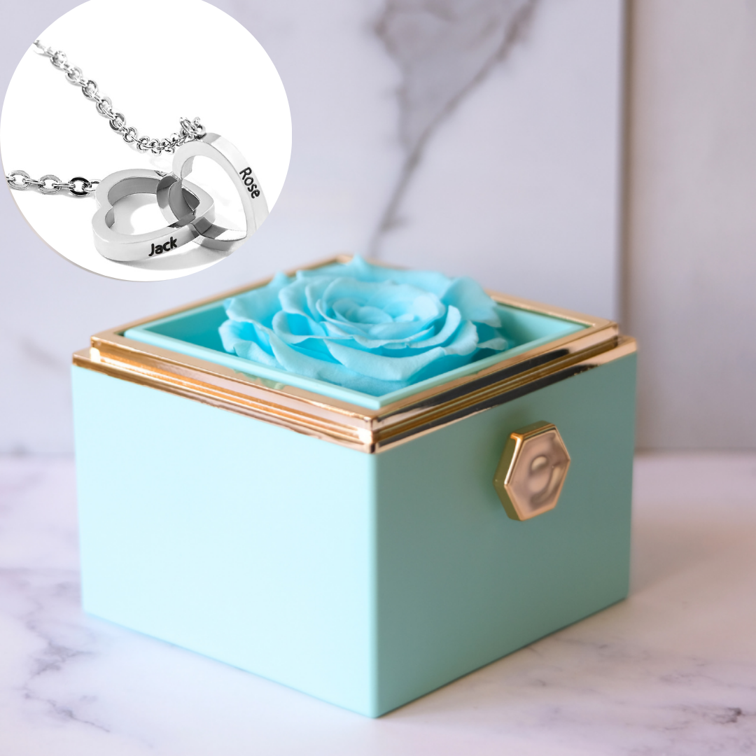 Eeuwige Roos Box - Gepersonaliseerde ketting & Echte Roos