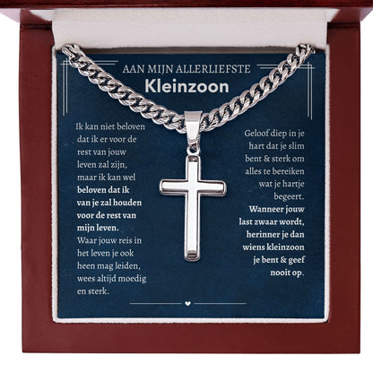 Aan mijn lieve kleinzoon - Zilveren ketting met hanger kruis