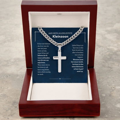 Aan mijn lieve kleinzoon - Zilveren ketting met hanger kruis