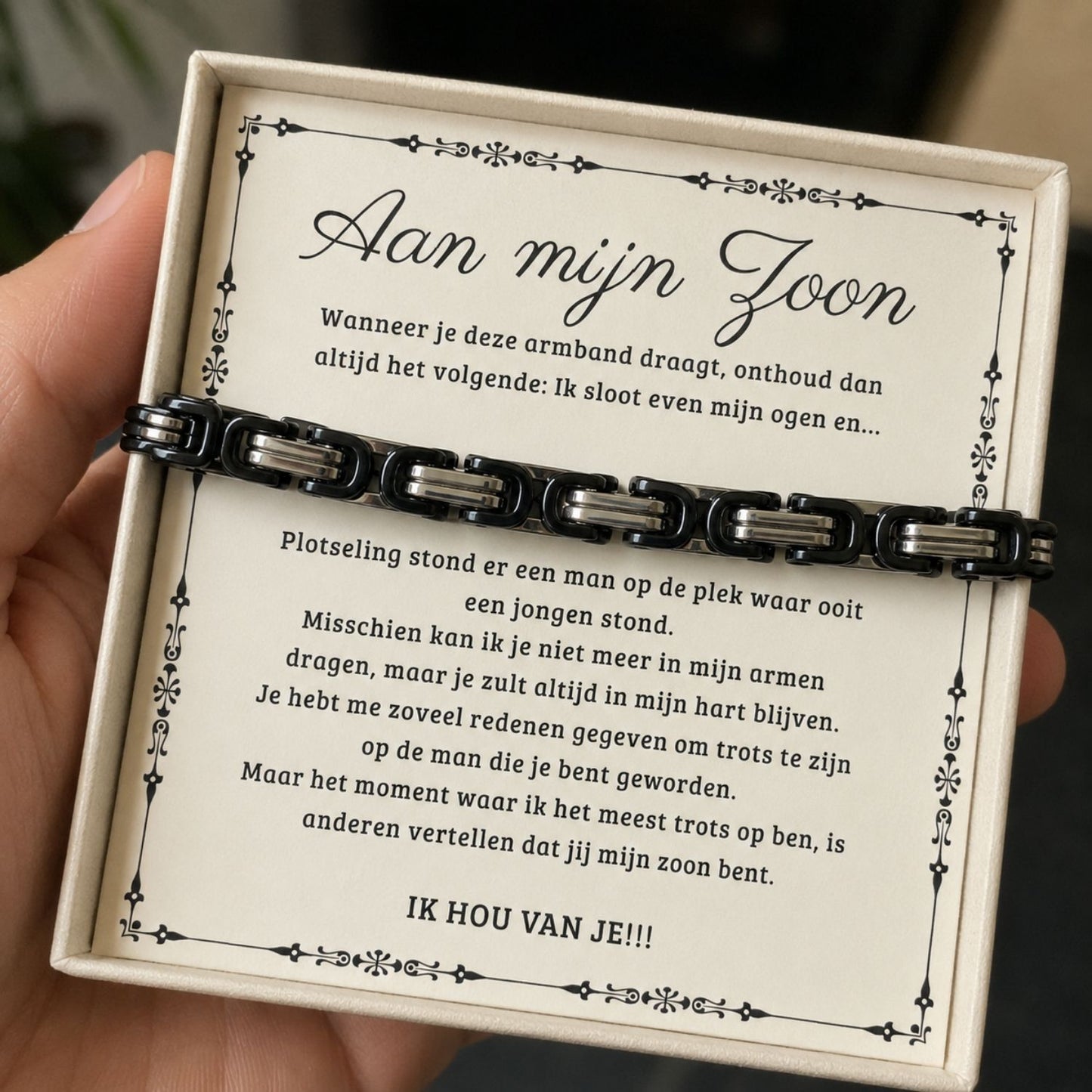 Aan mijn Zoon - Zwarte schakelarmband Verstelbaar