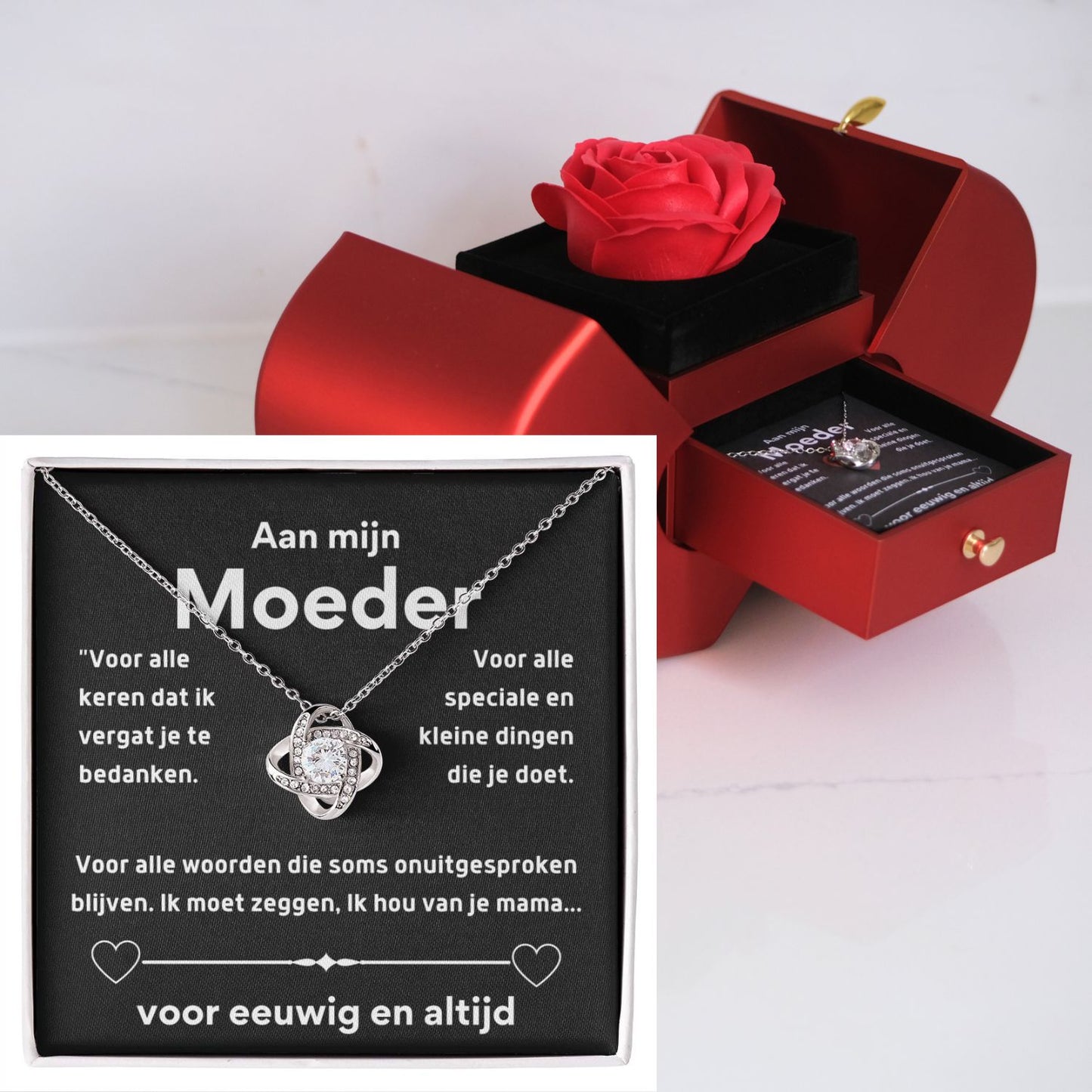 WNHB® Eeuwige roos in geschenkdoos - Met ik hou van je ketting - Handgemaakte echte WNHB® Eeuwige roos in geschenkdoos - Met ik hou van je ketting - Handgemaakte echte
