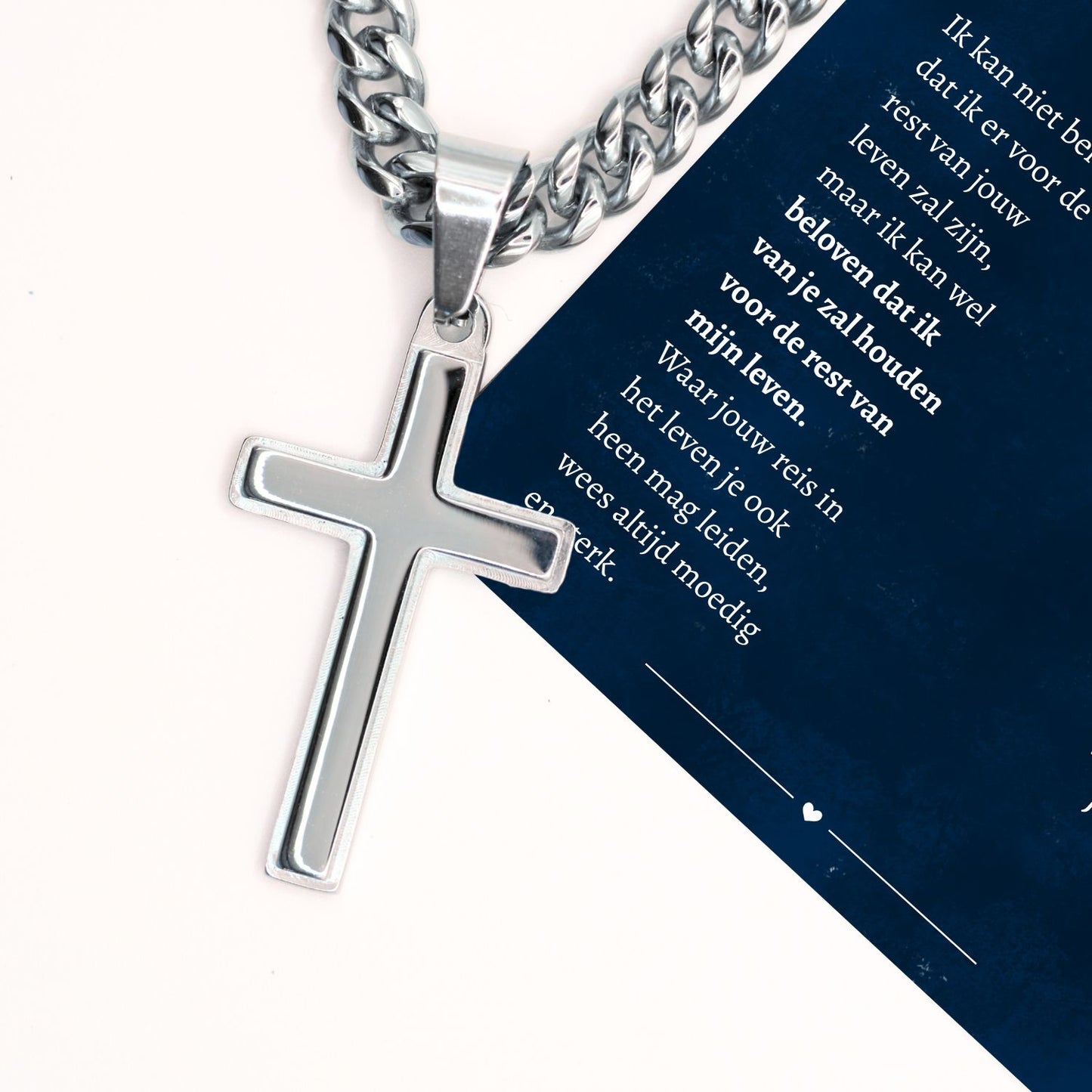 Aan mijn lieve kleinzoon - Zilveren ketting met hanger kruis