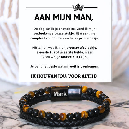 Gepersonaliseerde - Tijgeroog armband NEW