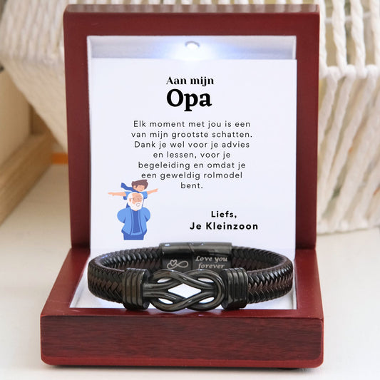Aan mijn Opa - Zwart infinity armband