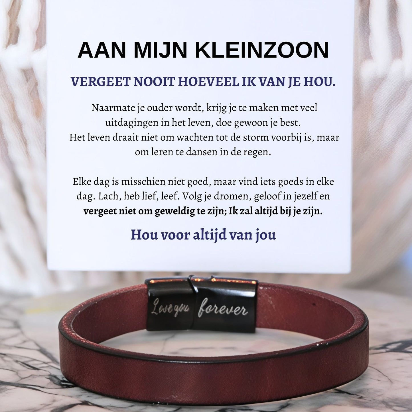 Aan Mijn Kleinzoon -  Bruine leren armband