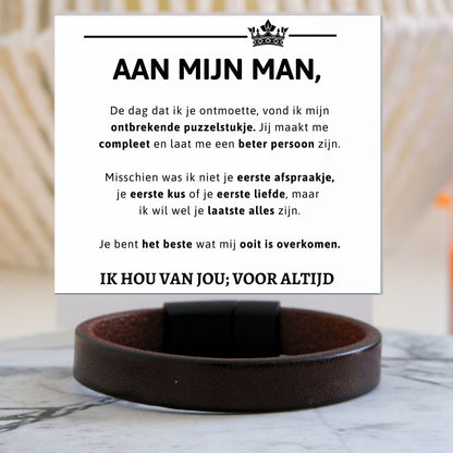 Aan mijn Man - Bruine leren armband