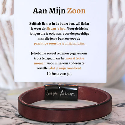 Aan mijn Zoon - Bruine leren armband