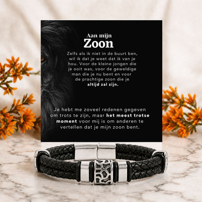 Aan mijn Zoon - Gevlochten zwarte armband met bedels - Het meest trotse moment