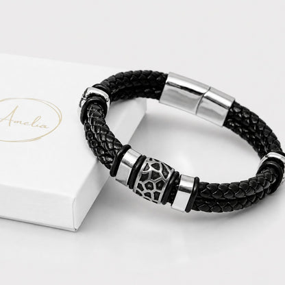 Aan mijn Zoon - Gevlochten zwarte armband met bedels - Het meest trotse moment