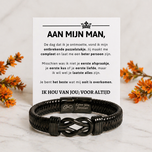 Aan mijn Man Zwart Infinity Armband met Gravuur