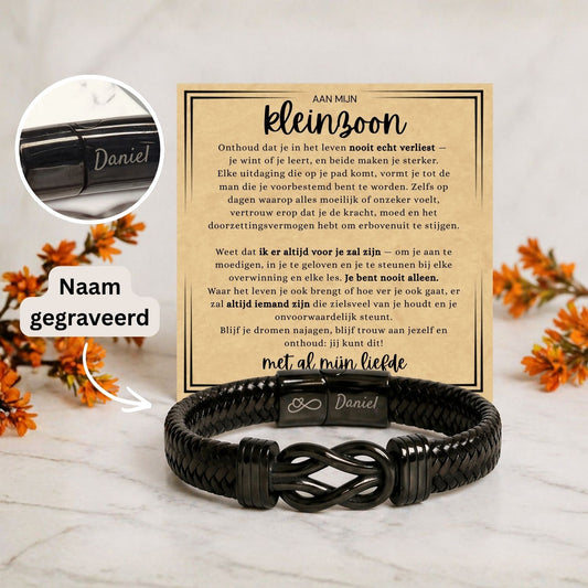 Aan mijn Kleinzoon -Zwart Infinity armband - Met al mijn liefde