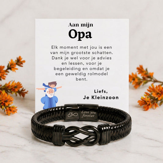 Aan mijn Opa - Zwart infinity armband