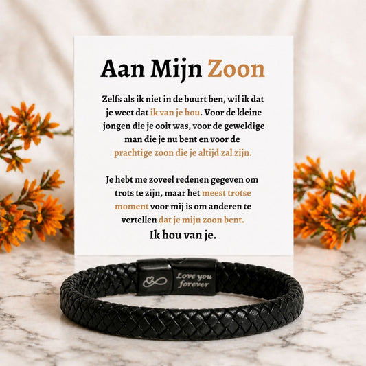 Aan mijn  zoon - Zwarte Gevlochten Armband