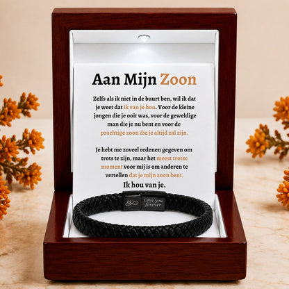 Aan mijn  zoon - Zwarte Gevlochten Armband