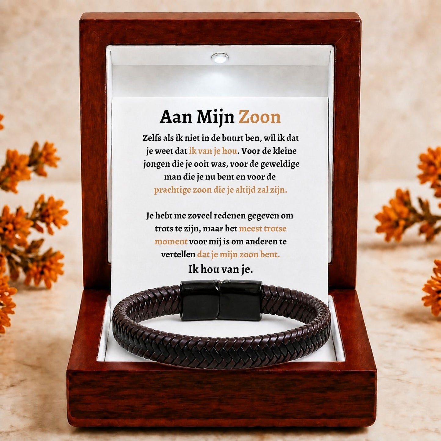 Aan mijn Zoon - Zwart Bruine gevlochten Armband
