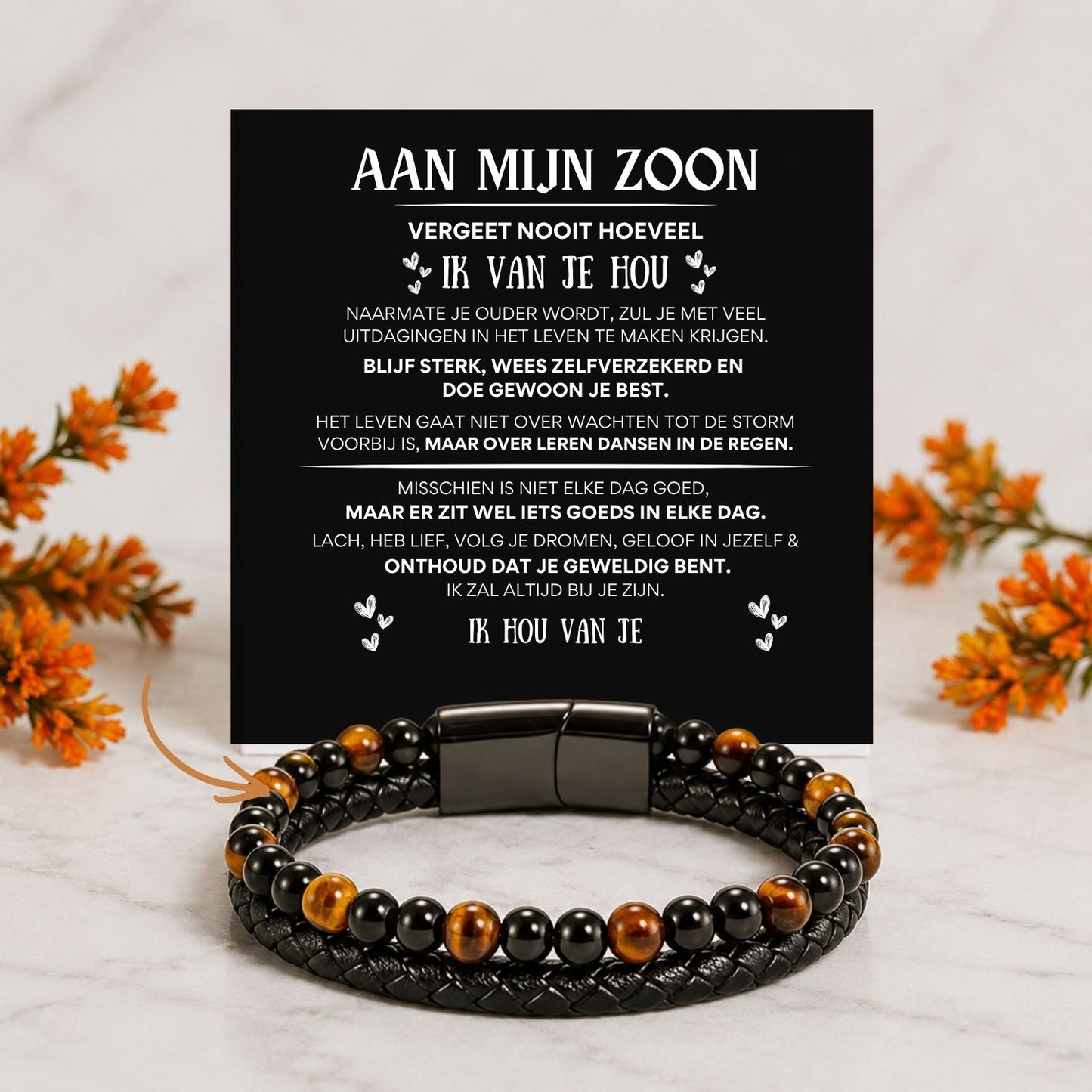 Aan mijn Zoon - Tijgeroog armband NEW