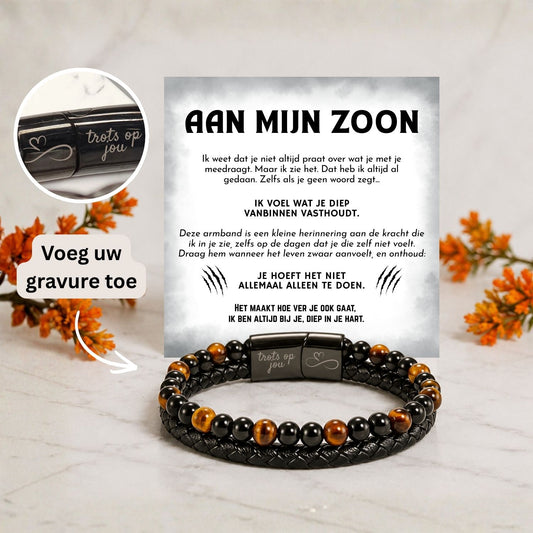 Aan mijn Zoon - Ik ben altijd bij je - Tijgeroog armband