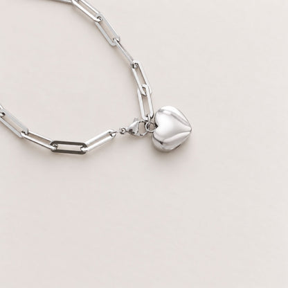 Urn Armband Gepolijst Hart – Paperclip Schakel Zilver | Gedenksieraad
