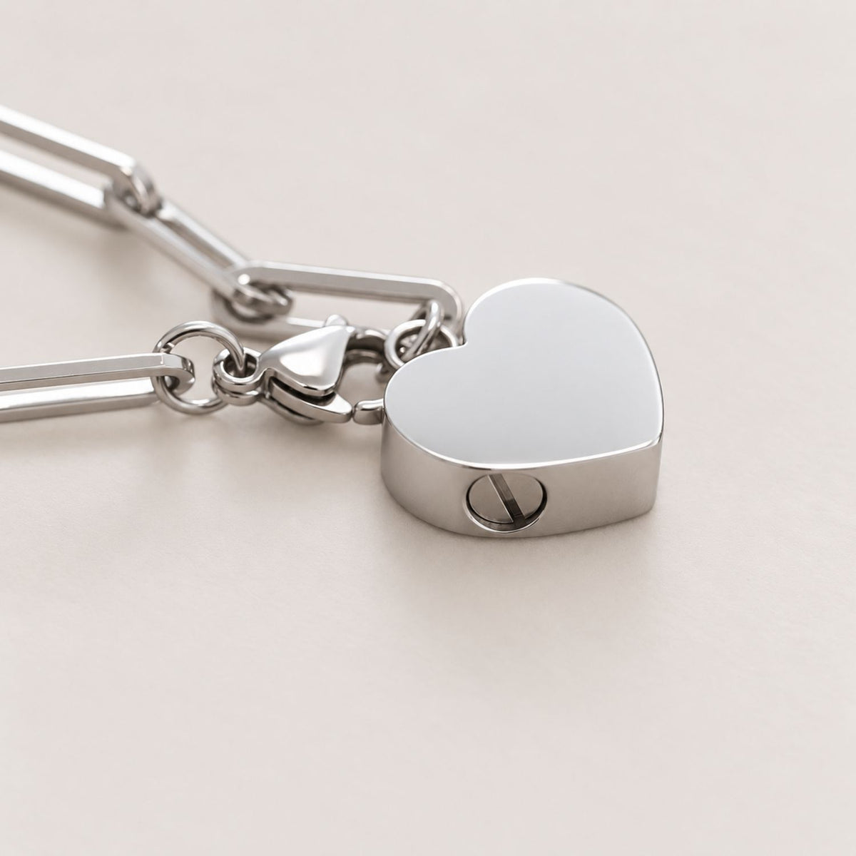 Urn Armband Gepolijst Hart – Paperclip Schakel Zilver | Gedenksieraad