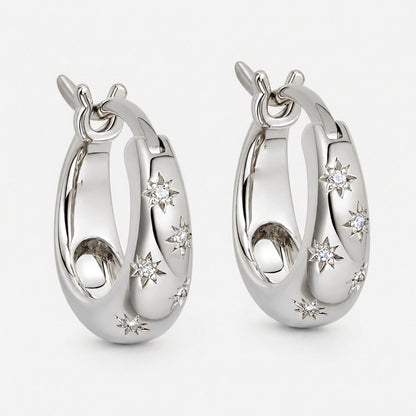 Nova creolen zilver sterren zirkonia dames - Amelia Sieraden