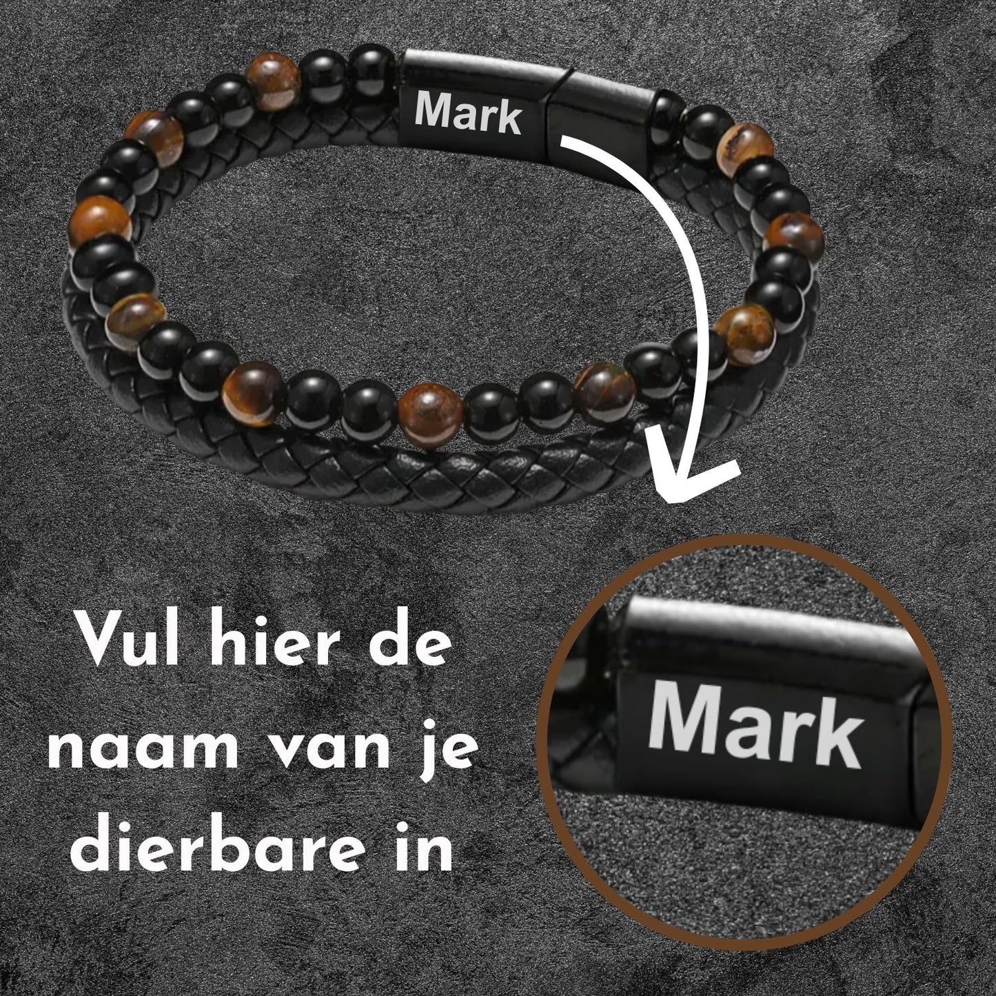 Gepersonaliseerde - Tijgeroog armband NEW