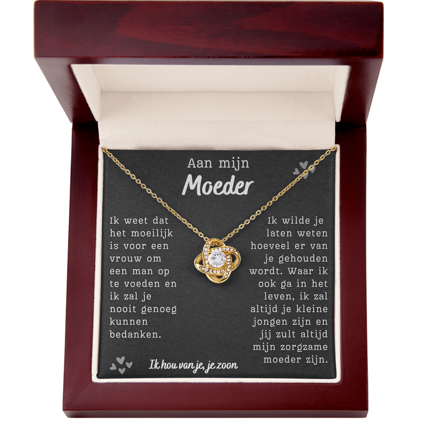Aan mijn moeder, ik hou van je, je zoon - Liefdesknoop Halsketting