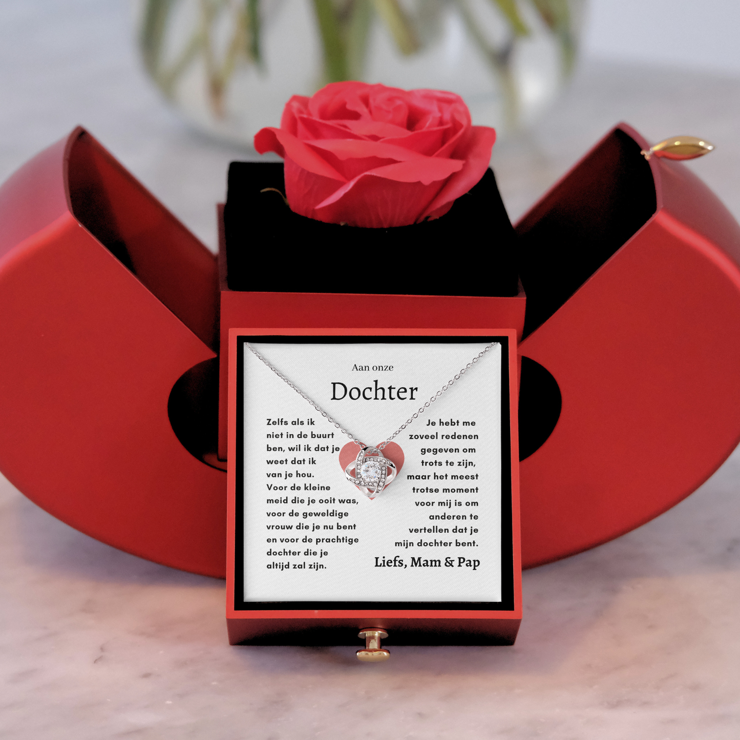 Eeuwige Roos - Liefdesknoop ketting - Aan onze Dochter