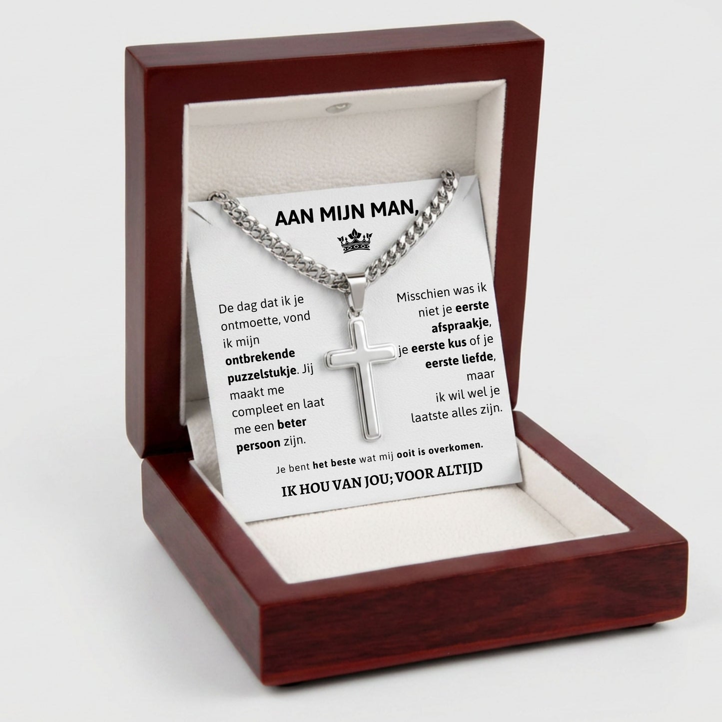 Aan mijn Man - Zilveren Kruis Ketting