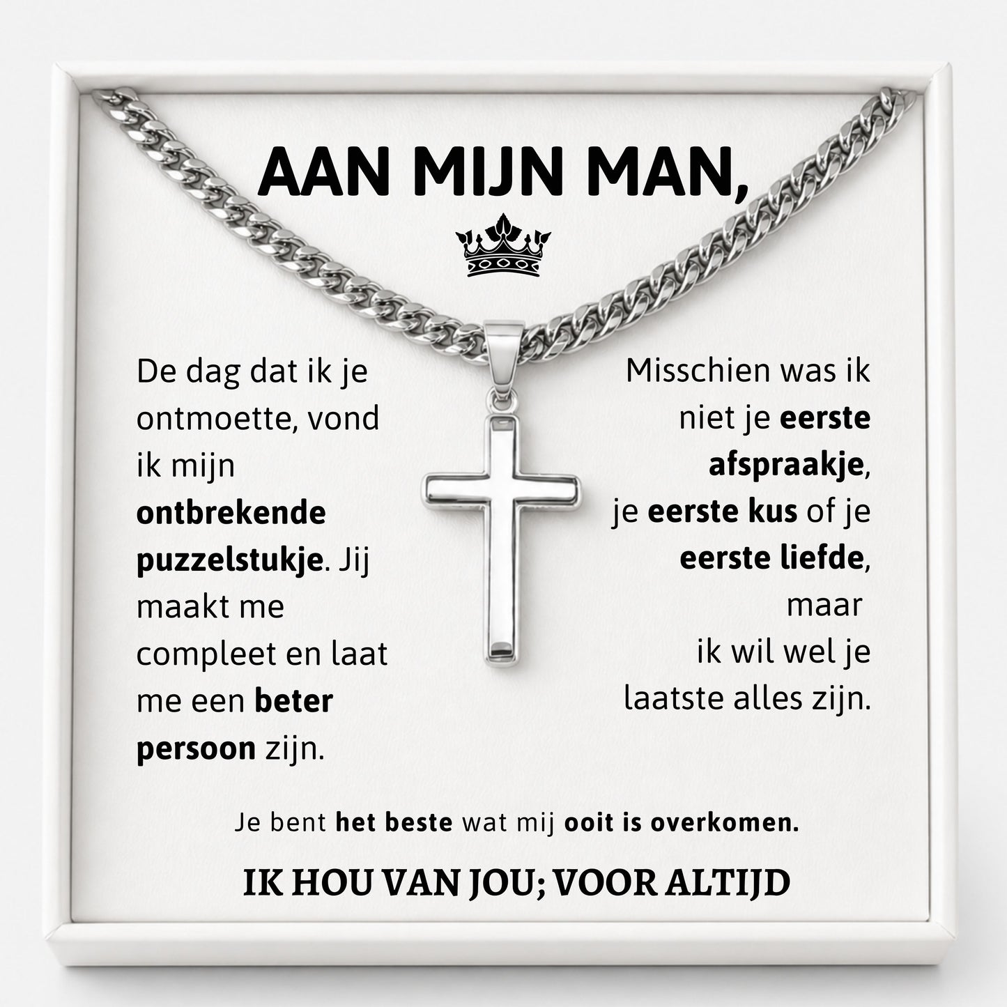 Aan mijn Man - Zilveren Kruis Ketting