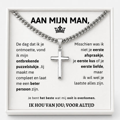 Aan mijn Man - Zilveren Kruis Ketting