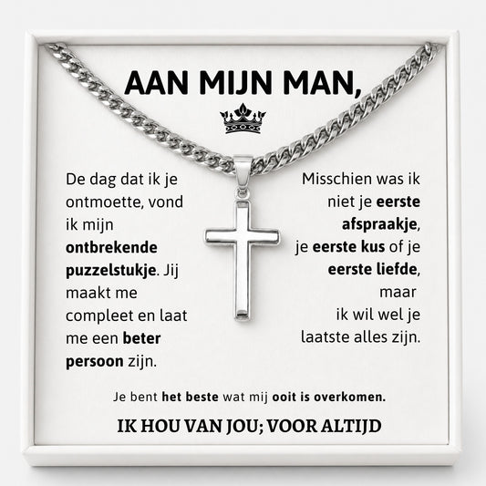 Aan mijn Man - Zilveren Kruis Ketting