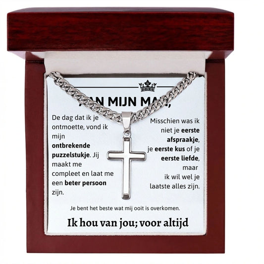 Aan mijn Man - Zilveren Kruis Ketting