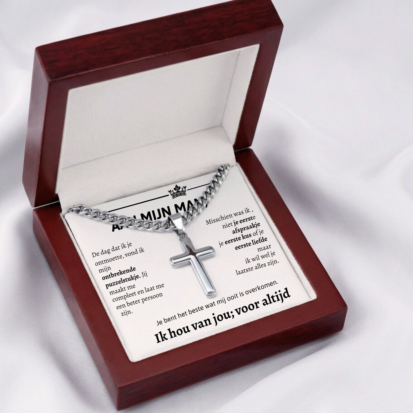 Aan mijn Man - Zilveren Kruis Ketting