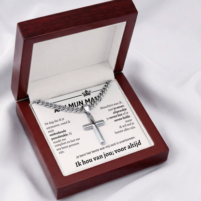Aan mijn Man - Zilveren Kruis Ketting
