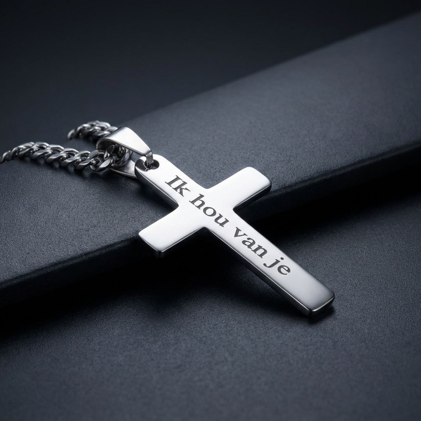 Aan Mijn Zoon- Zilveren Kruis Ketting met Gravure