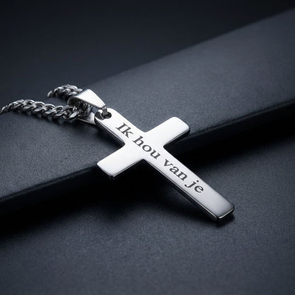 Aan Mijn Zoon- Zilveren Kruis Ketting met Gravure