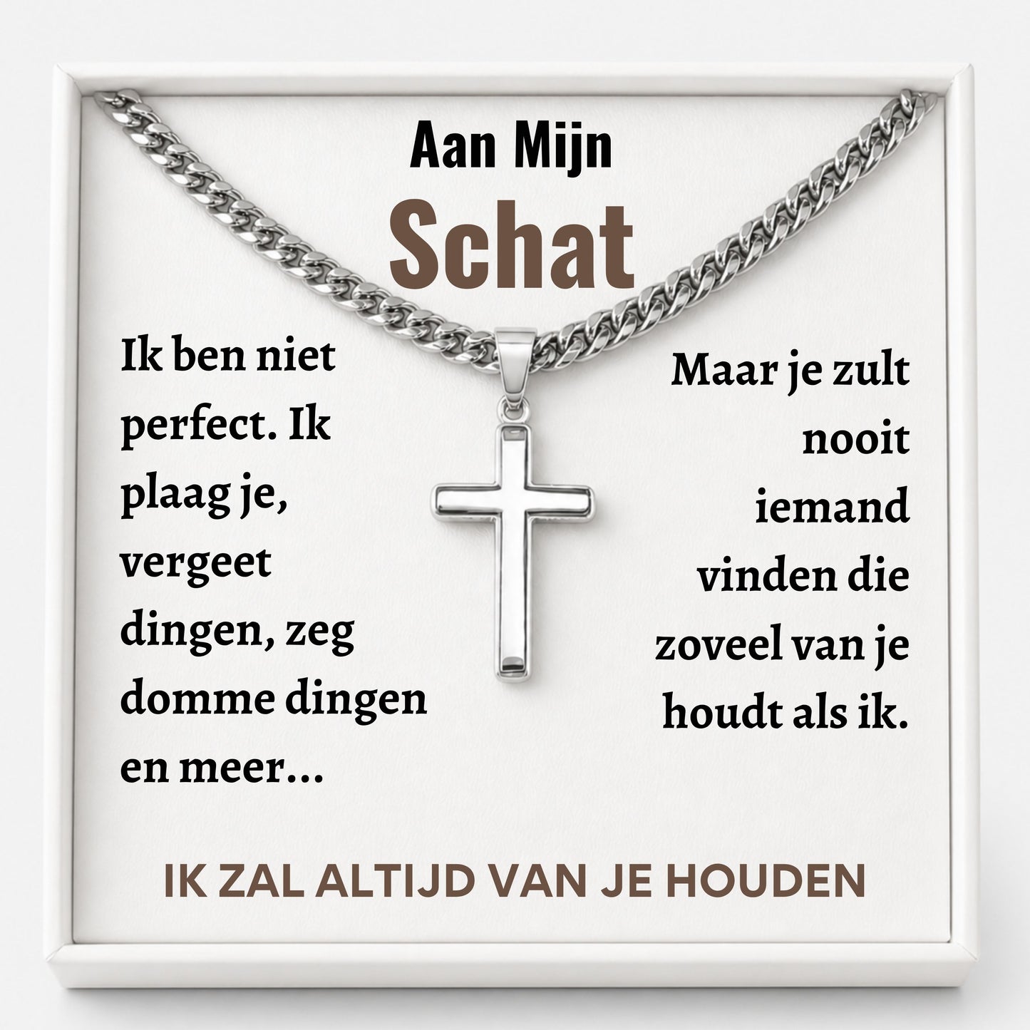 Aan mijn Schat - Zilveren Kruis Ketting