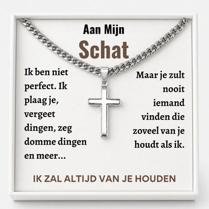 Aan mijn Schat - Zilveren Kruis Ketting