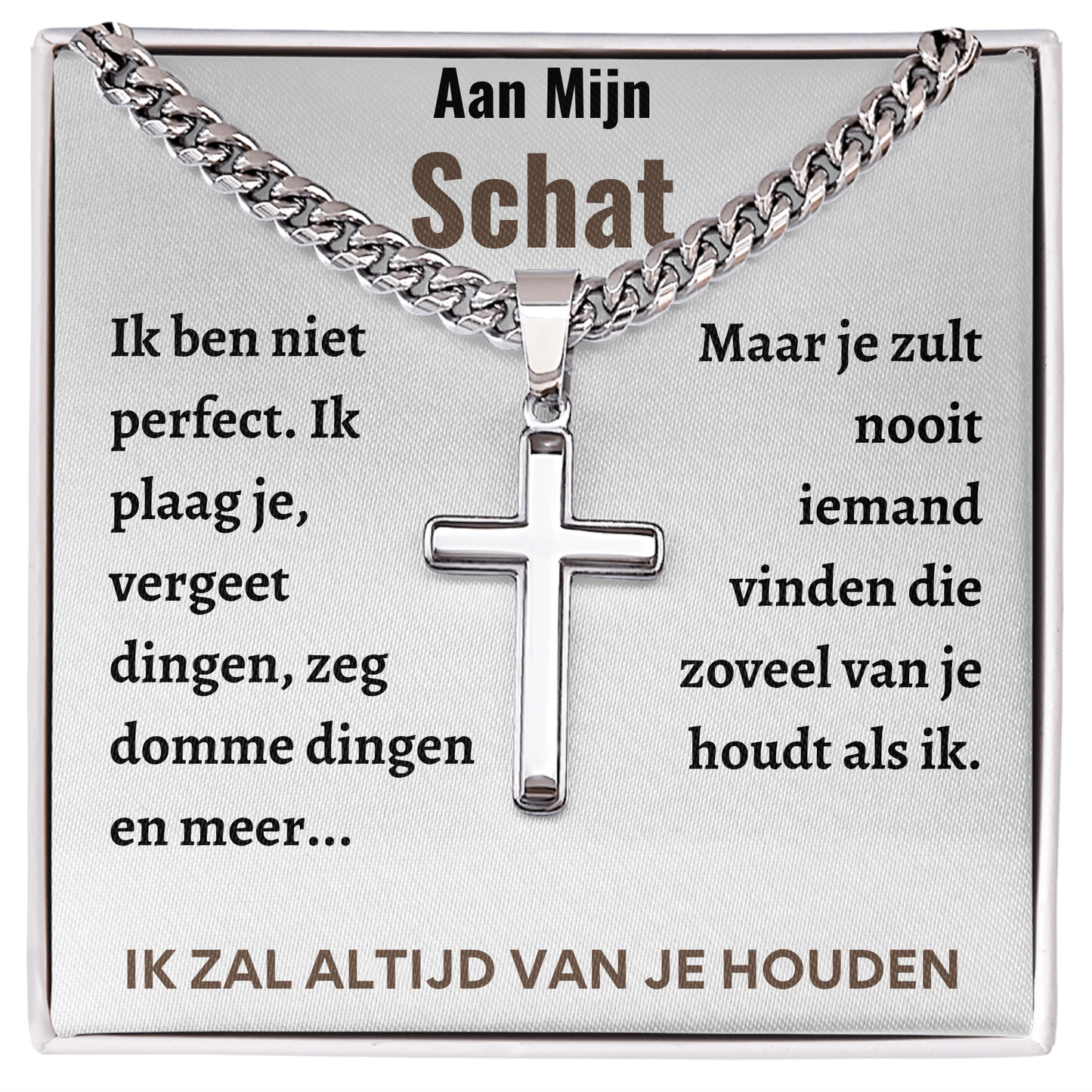 Aan mijn Schat - Zilveren Kruis Ketting