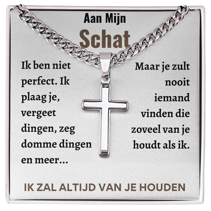 Aan mijn Schat - Zilveren Kruis Ketting